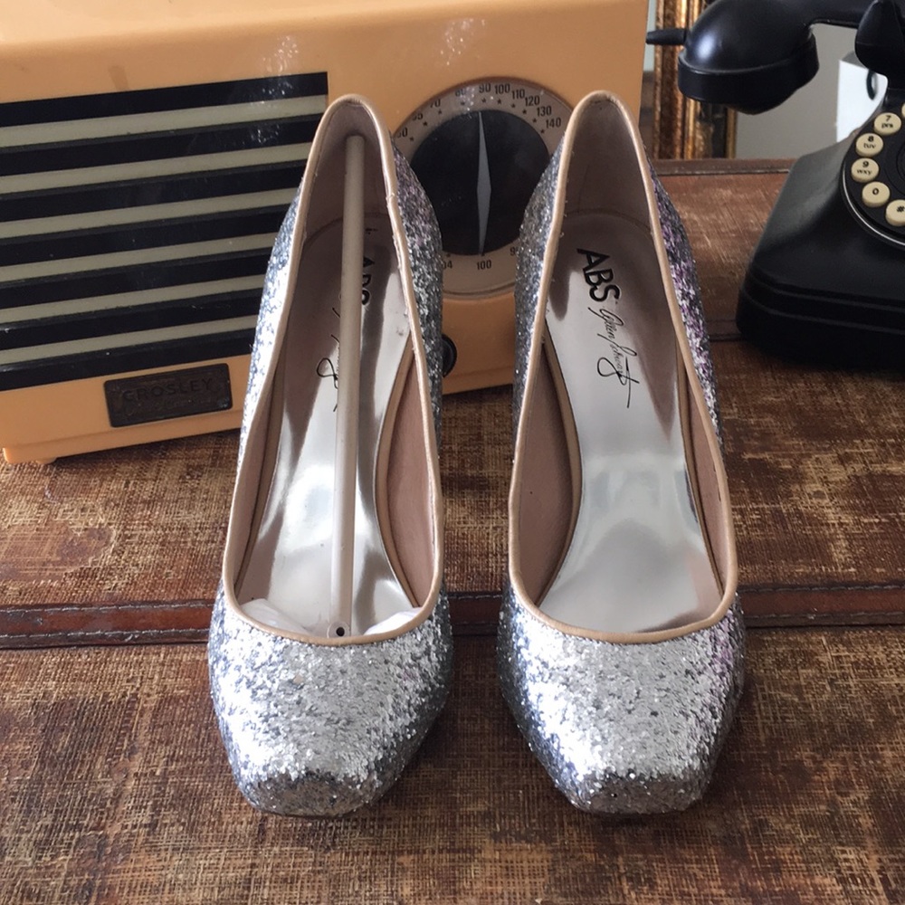 ABS by Allen Schwartz Silver Glitter Pumps